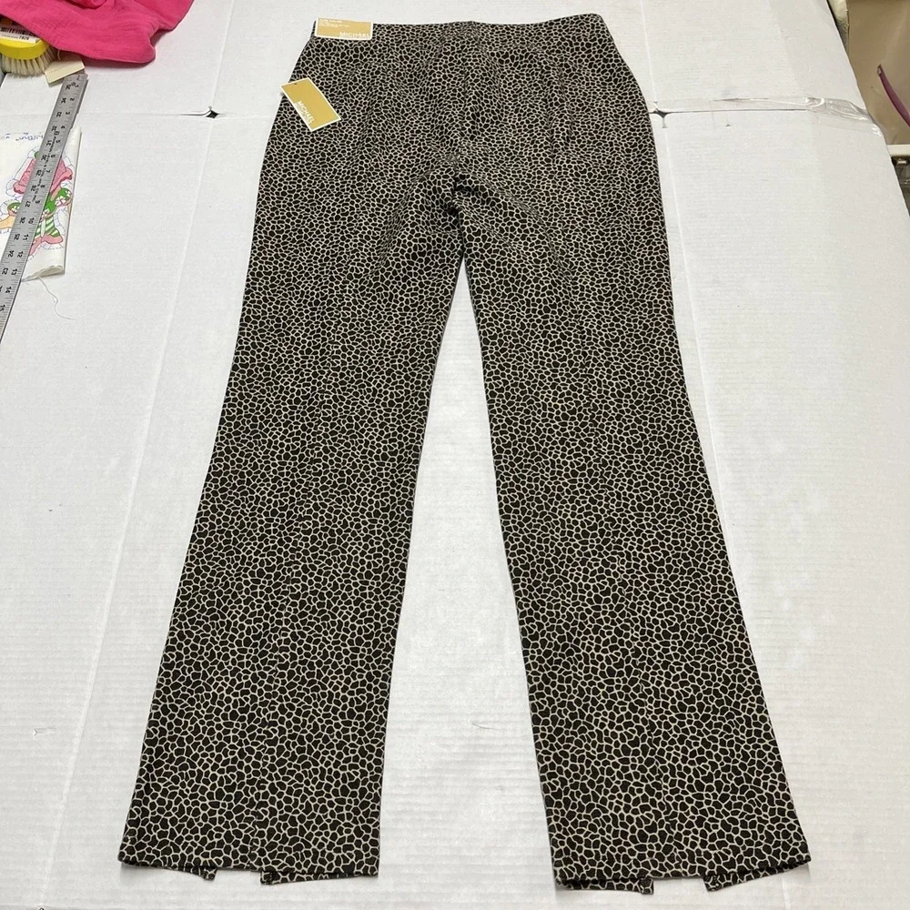 Michael Kors Pants Womens M Brown Print Pull On Flare Split Leg High Rise Casual